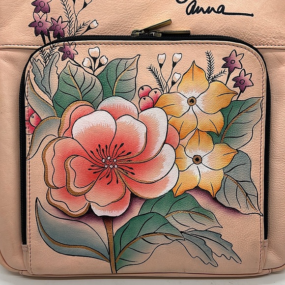 Anna Anuschka Light Pink Hand Painted Floral Leather Crossbody Bag Purse 🌸🌸 - Picture 4 of 9